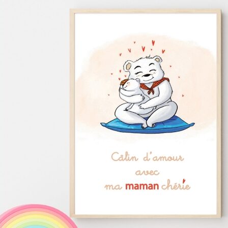 Affiche A4 Câlin d'amour avec ma maman chérie