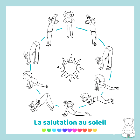 coloriage de la salutation au soleil enfants