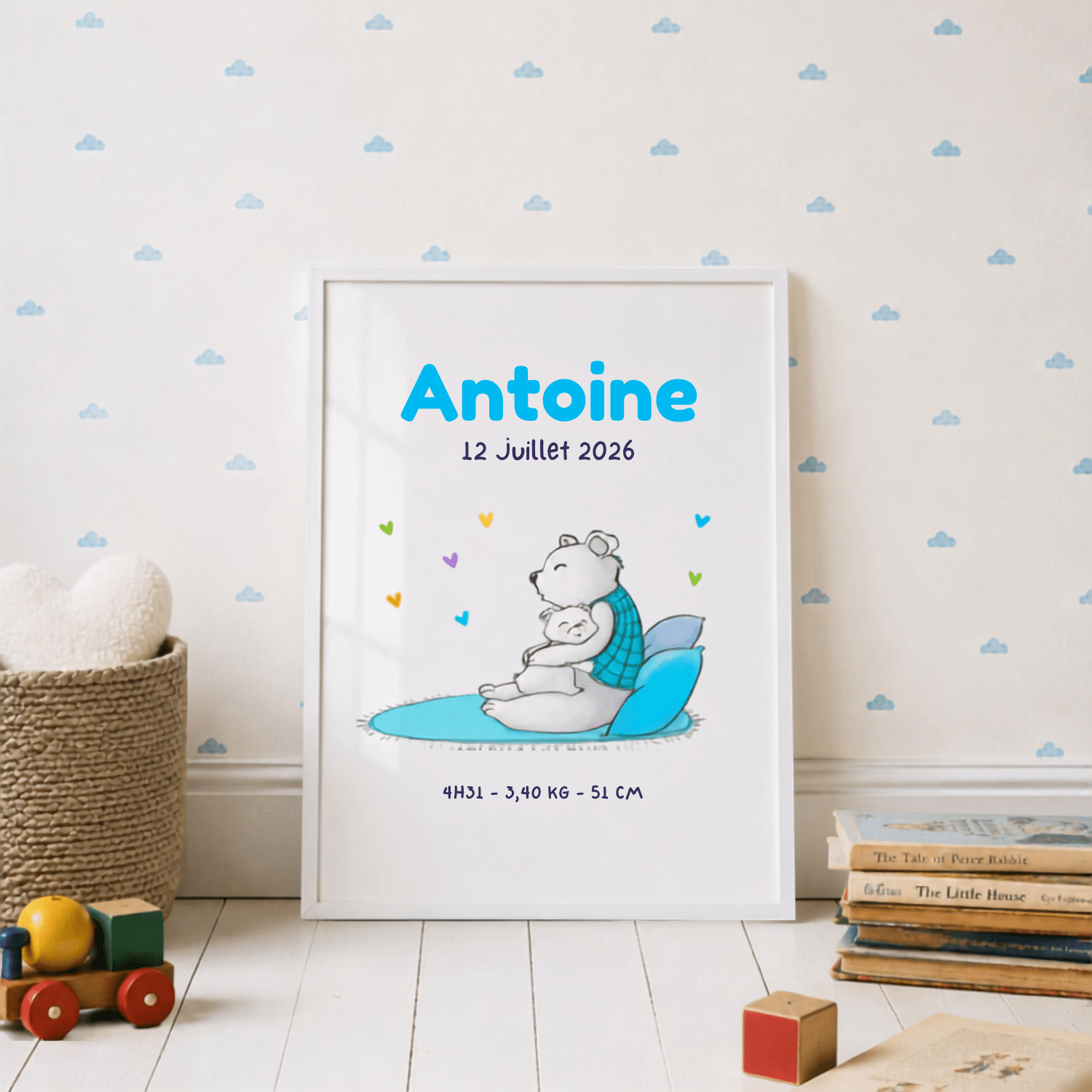 Alternative view of Affiche Naissance Personnalisée Ourson avec son Papa – Format A3 | Doudou Zen